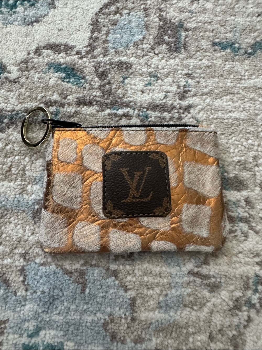 Gold & Cream Patch Wristlet Card Pouch with Logo Accent